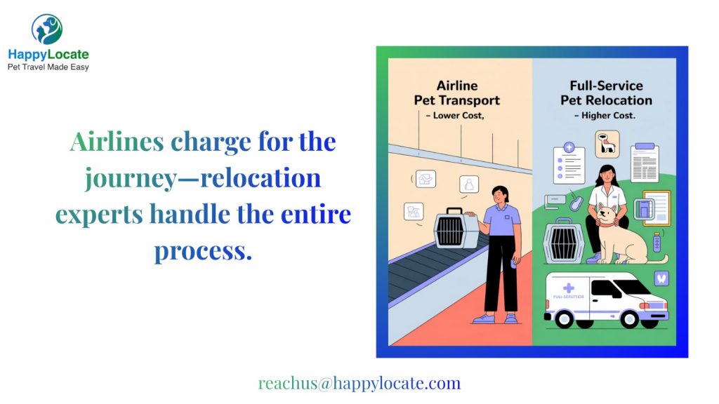 Why do airlines quote a lower price for pet relocation compared to relocation service providers?